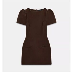 Zara Short Pleated Pocket Dress - Brown